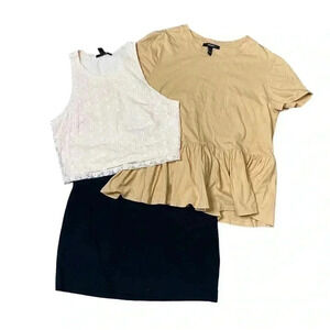 Forever 21 Peplum Shirt Lace Crop Top and Mini Skirt Bundle